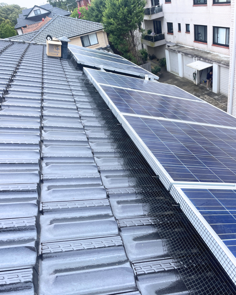 Mesh installed to block pests and debris under solar panels