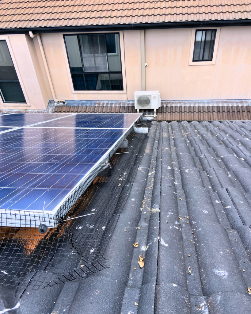 Lifted mesh shows exposed gap under solar panel