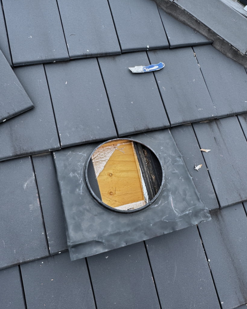 Roof cutout prepared for whirlybird installation