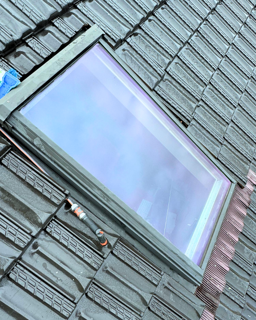Skylight after full clean, with all grime and lichen removed.